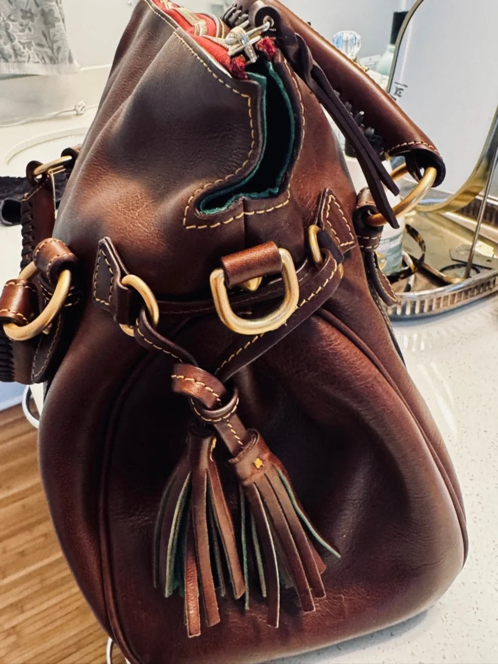 Dooney & Bourke Brown Leather Satchel with Gold Hardware - Picture 3 of 7
